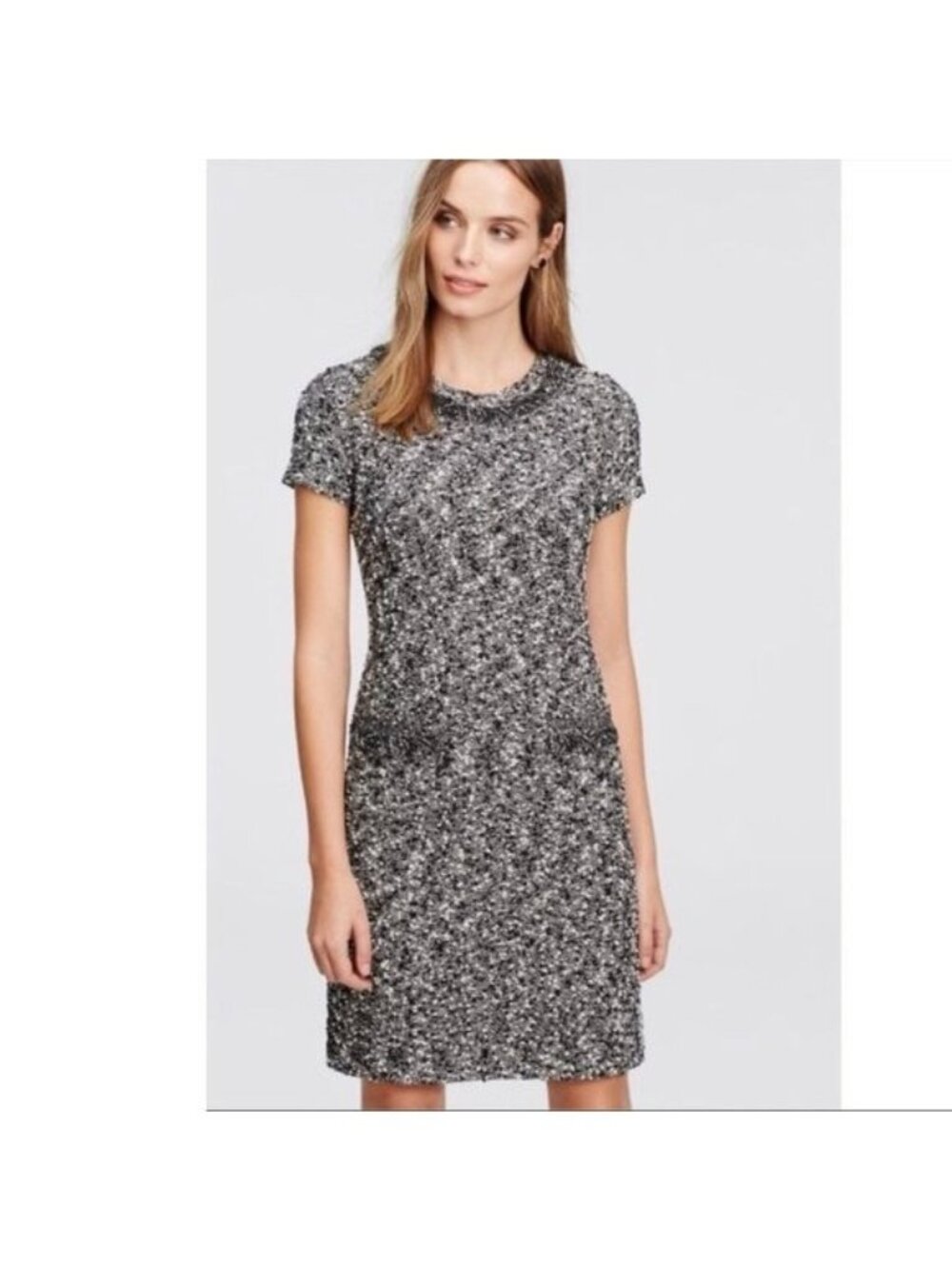 Ann Taylor Career Stretch Boucle Tweed Sheath Dress Fringe Pocket Women Size M